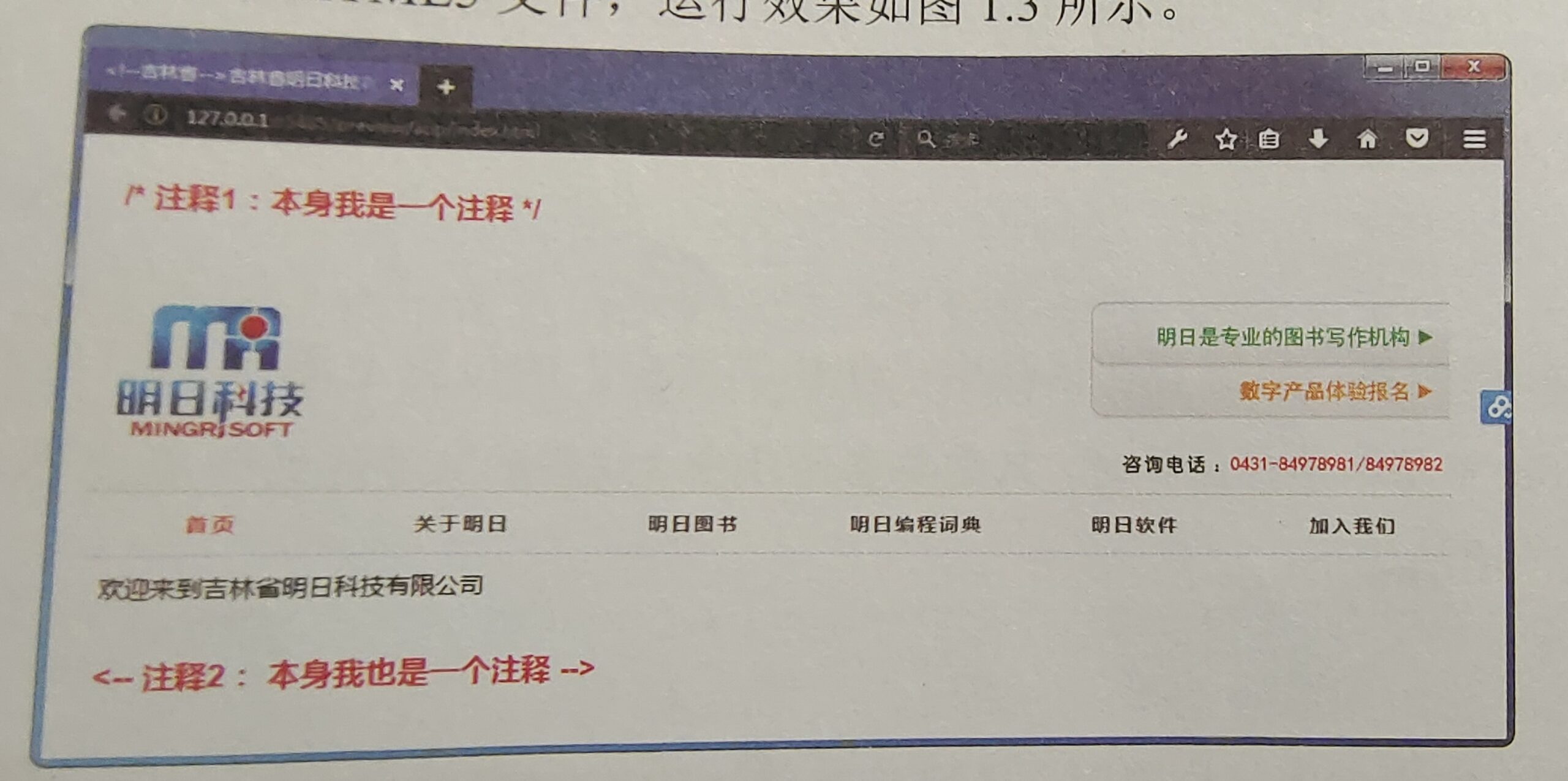 图 1.3 代码注释使用错误的运行图 图 1.3 代码注释使用错误的运行图