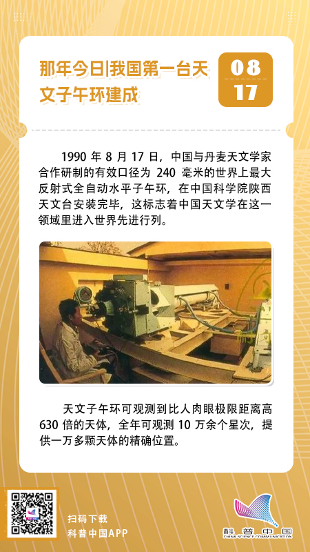 那年今日｜我国第一台天文子午环建成